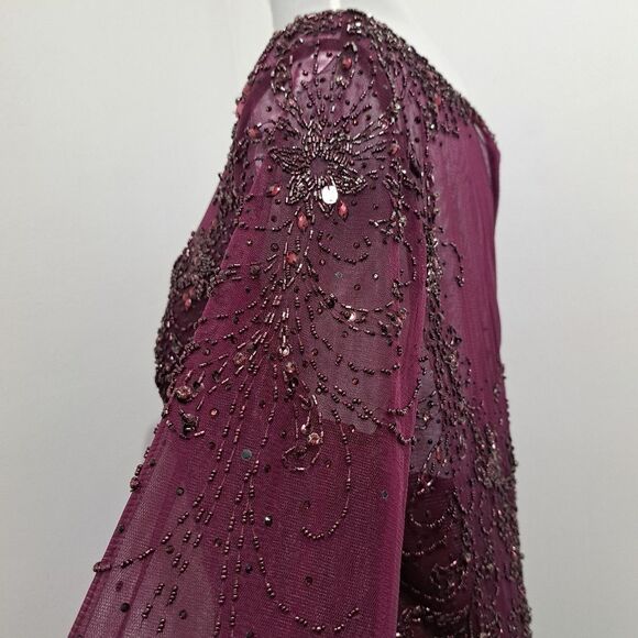 Christina Wu Mother Of The Bride Glam Sheer Trumpet Dress 17890 Size 18 Merlot - Picture 14 of 15